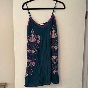 Entro Teal and Pink Embroidered Dress